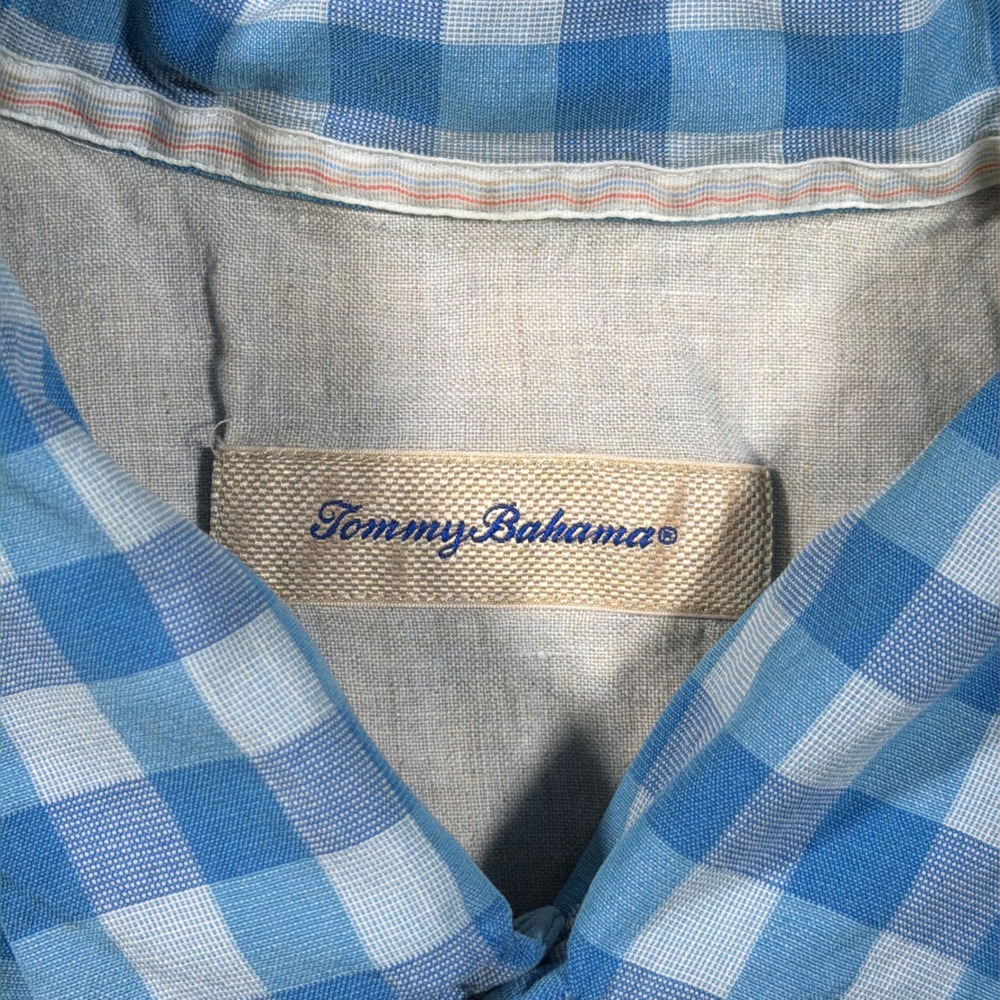 Tommy Bahama Shirt Mens 3XT Blue Gingham Plaid 100% Silk Short Sleeve Button Up - Picture 3 of 8